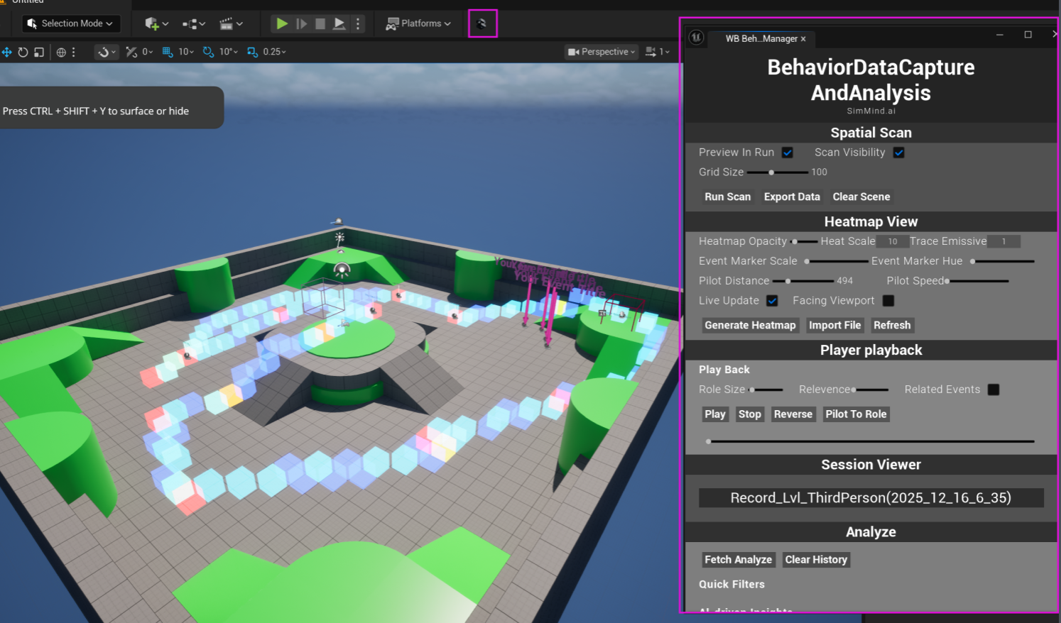 SimMind panel in UE5